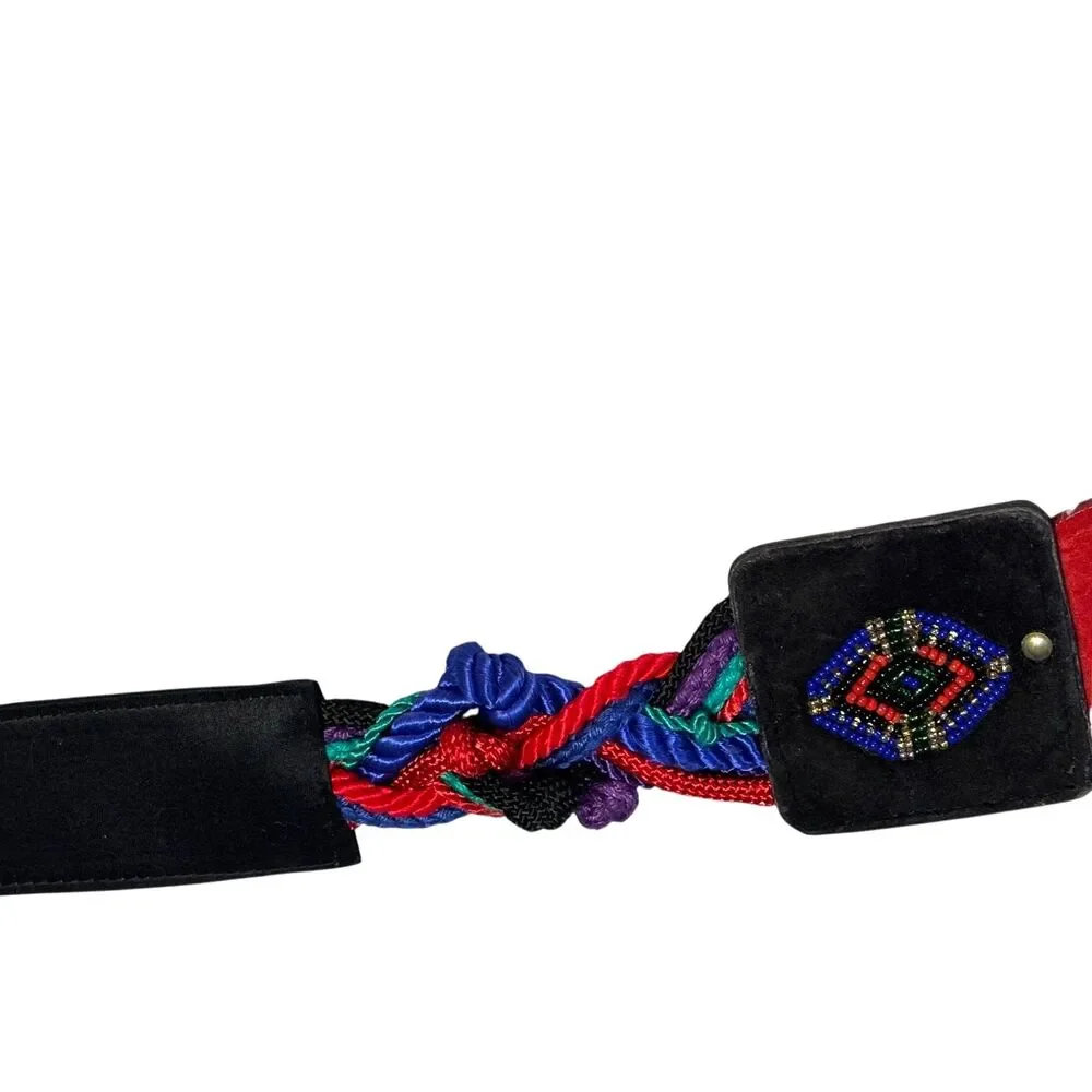 Vintage 80s Ginnie Johansen Designs Dallas Beaded Braided Rope Belt 36